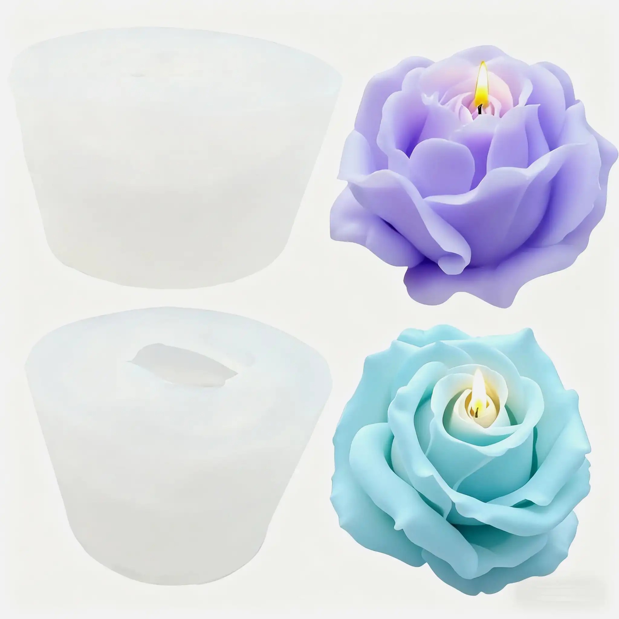 Soap Making Ideas - 2개입 로맨틱 3D 장미 실리콘 캔들