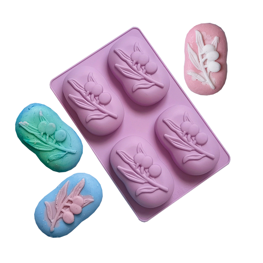 Soap Making At Home - 4 캐비티 타원형 올리브 나무 실리콘
