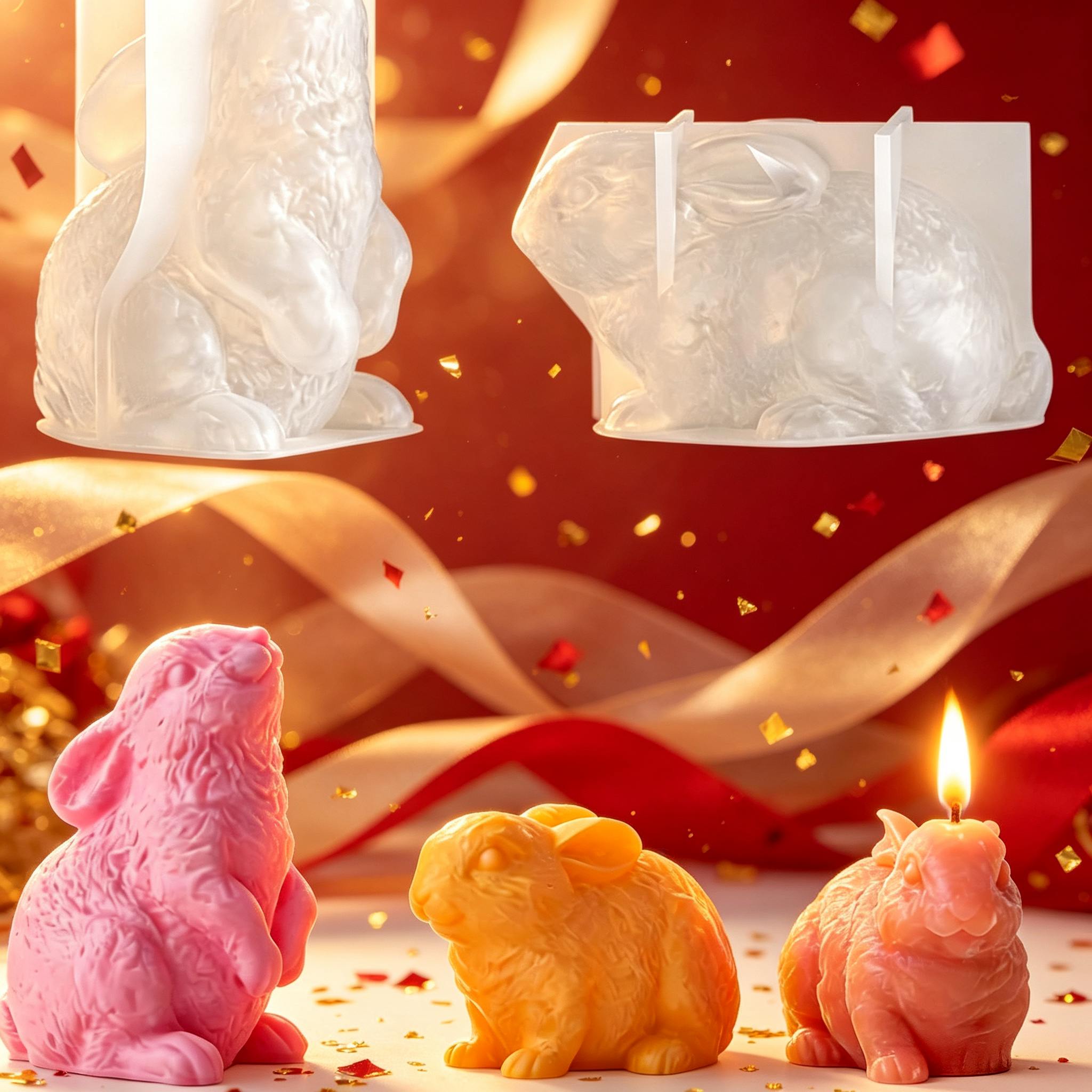 Soap Making Silicone Molds - 3D 토끼 실리콘 캔들 몰드 2가지