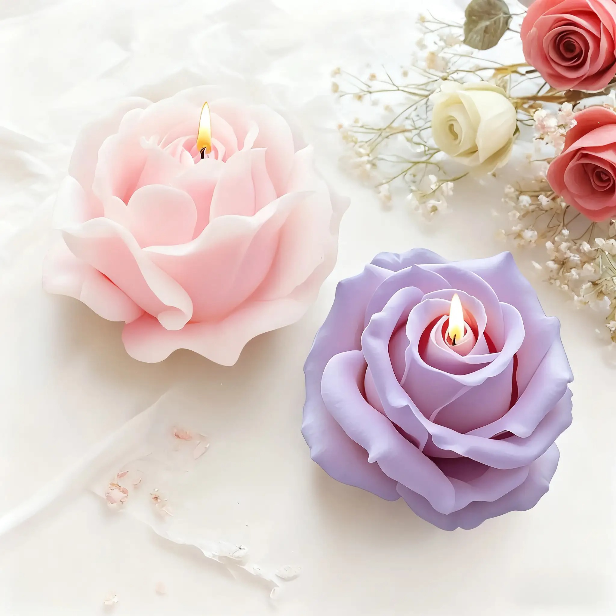 2개입 로맨틱 3D 장미 실리콘 캔들 몰드 - 재사용  - Soap Making Ideas 리뷰 및 가격